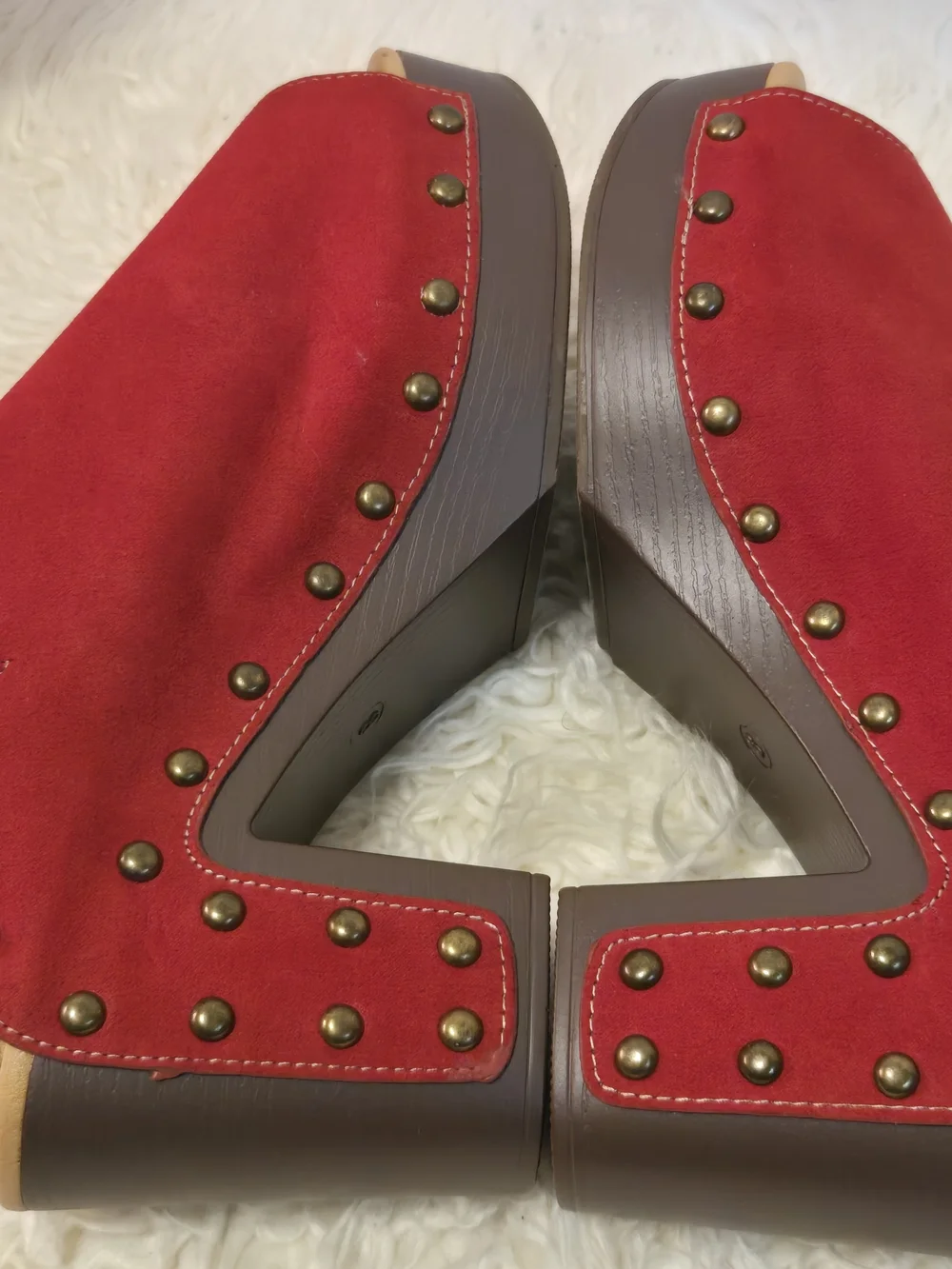 Cato Red Suede Studded Platform Mule Heels